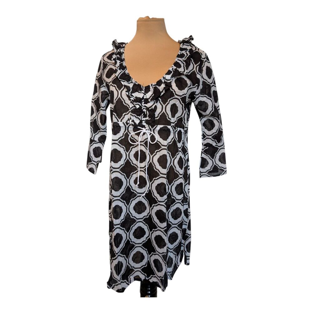 Mud pie Anna bell Women's Beach Swim Cover Up Dress Size S Black White Boho New